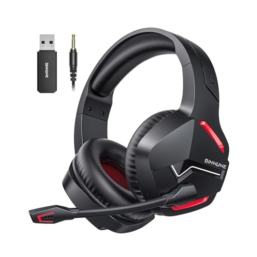BINNUNE Wireless Gaming Headset with 2.4GHz for PS5, PS4, PC, Switch, FPS Gamers, 120Hrs+ Bluetooth 5.3 Gaming Headsets with Noise Canceling Mic, 50MM Headphones for Laptop, Mobile, Mac