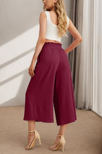 Image of IWOLLENCE Women Flowy Loose Wide Leg Pant Summer Beach Casual Trousers high Waist Adjustable Knot Business Work Casual Pants