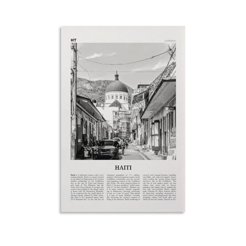 LZTEN Impression Haïti rue noire et blanche, art mural Haïti, poster Haïti, photo d'Haïti, décoration murale, Haïti, Ayiti, Hayti, Haïti, Haïtien, Domicaine sur toile murale