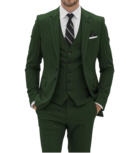 Mens Pinstripe 3 Piece Suit Slim Fit Pinstripe Single Breasted Pinstripe Mens Suits Business Formal Prom Suit