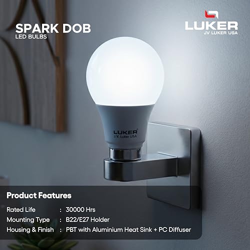 Image of LUKER JVLuker 30W LED Bulb B22 Base Energy Efficient Light 120 Degree Wide Beam Coverage High CRI Surge Protection Lights for Home and Office Indoor & Outdoor, 1 Year Warranty (Pack of 2, White)