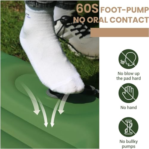 Double Sleeping Pad for Camping, Extra Thick 4" Camping Pad 2 Person with Pillow, Built-in Foot Pump Inflatable Mattress, Sleeping Mat for Backpacking, Hiking, Portable Camping Pad