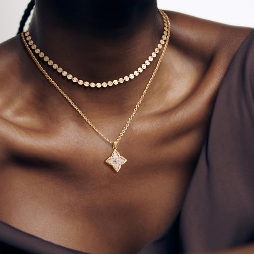 LOYATA Gold Clover Necklace for Women 14K Gold Plated Cubic Zirconia Four Leaf Clover Necklace Lucky Charm Dainty Simple Gold Pendant Necklace for Women Jewelry2