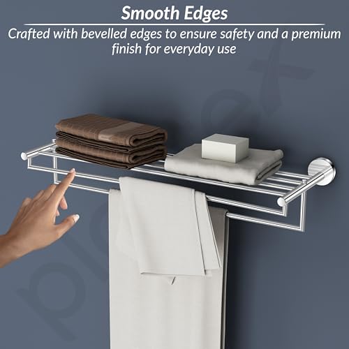 Image of Plantex 304 Grade Stainless Steel 24 inch Folding Towel Rack for Bathroom /Towel Stand /Hanger /Towel Bar /Bathroom Accessories - Oreo (Chrome)