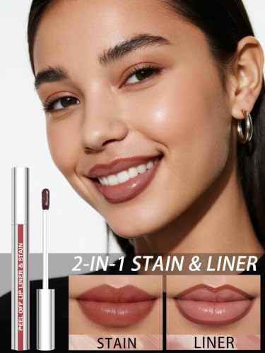 Image of Lip Stain Peel Off Lip Liner Stain with Tweezer, Long Lasting Matte Lip Tint Tattoo, Highly Pigmented Color Lip Makeup, Waterproof Lipstick, Transfer-proof Lipstain for Women (Chestnut Brown)