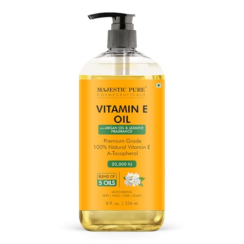 Majestic Pure Oil - 100% Pure and Natural- Cold Pressed & Hexane Free Natural Hair Growth Oil for Eyelashes Eyebrows Skin Body Face Nails & Scalp - Vitamin E Oil with Argan Oil 8 Fl Oz