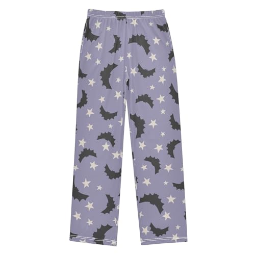 Boys' Pants Purple Halloween Bat Stars Long Bottoms Jogger Pants Elastic Waist Trousers with Pockets S-XL