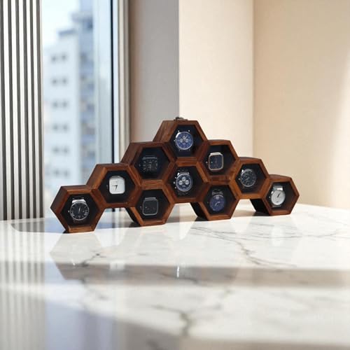 Image of Vintage Wooden Watch Box for Men, Timepiece Display Case, Honeycomb Watch Storage & Organizer, Jewlery Box for Women, Anniversary Gift For Husband (10 Compartments (Other Design))