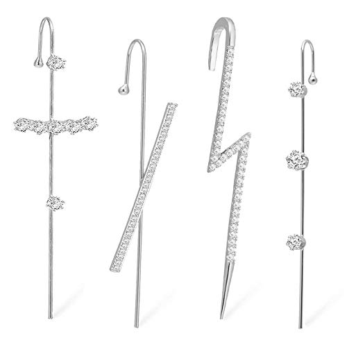4PCS Ear Cuff Wrap Crawler Hook Earrings for Women Girls Unique Long Earrings Hypoallergenic Stud Climber Earrings (4pcs-silver)