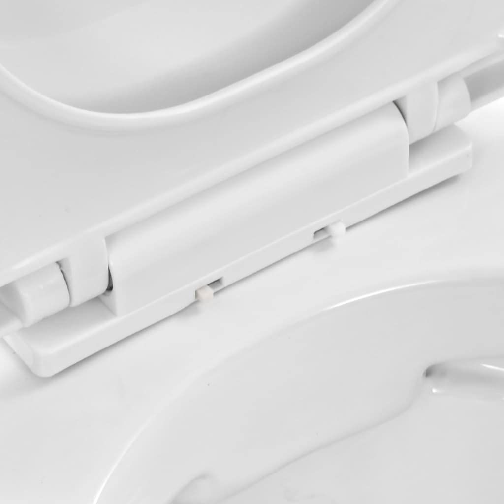 Inodoro de pared sin borde de cerámica blanca con descarga sin bordes, fijación oculta, asiento de cierre suave, dimensiones 36 x 48 x 41,5 cm, para cuarto de baño