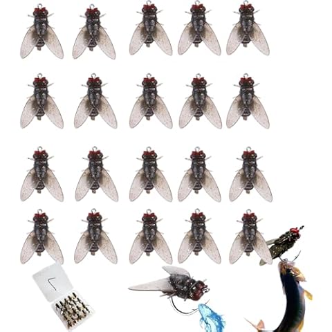Fly Fishing, Fly Fishing Bait 20PCS, 2024 Upgraded Fishing Flies, Shrimp Flavor Fishing Bait, Indestructible Bait Without Dropping The line Fly Fishing Lures-Fishing Flies (Black, S) Cover