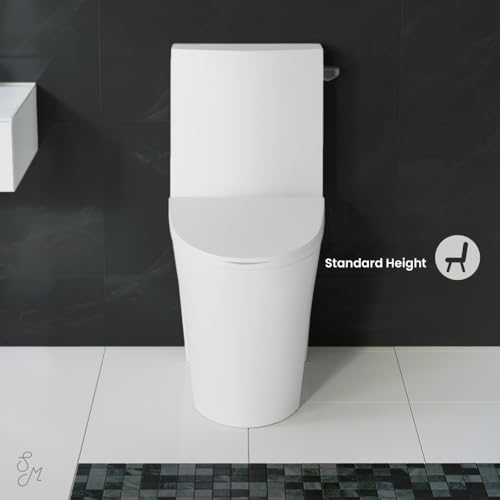 Inodoro de una pieza Angers, con descarga en remolino, entrada lateral derecha, altura estándar, 10 pulgadas de distancia al muro, capacidad de descarga 1.28 GPF, forma alargada, color blanco mate miniatura 6