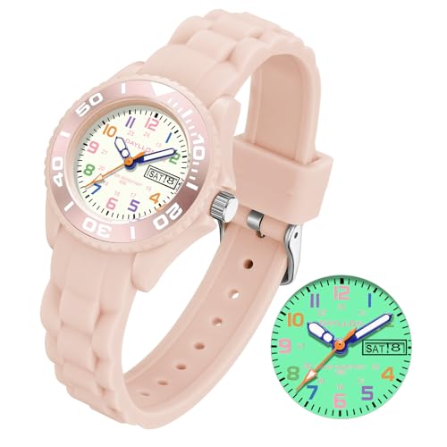 Dayllon Kids Watches,30M Waterproof with Week and Calendar Watch,Birthday Christmas Gift for Kids Ages 5-12-Pink