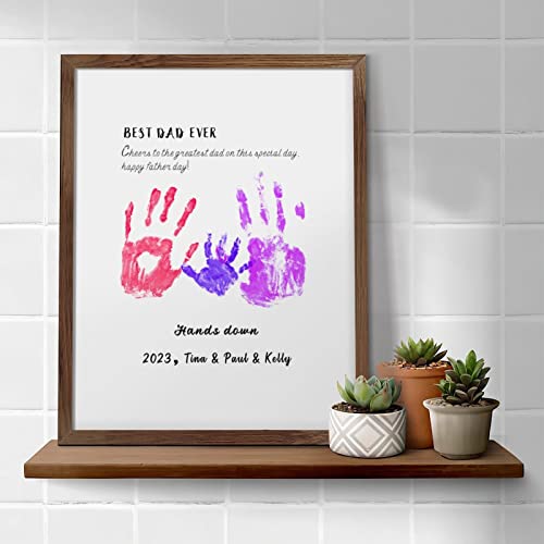Tieener Custom Gift For Dad From Kids - Personalized Wood Frame Best Dad Ever Art Wall Decor For Husband From Wife Personalized Hands Printing Hanging Wood Frame Wall Art Name Wood Sign #TOP7