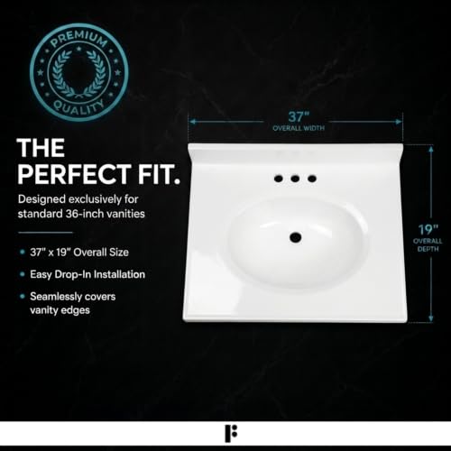 Image of Fine Fixtures Cultured Marble Composite Bathroom Sink Top - Fits Standard 36 inch Vanity | Elegant and Durable Bathroom Sinks for Modern Homes - Upgrade Your Space - Perfect for Any Bathroom Design