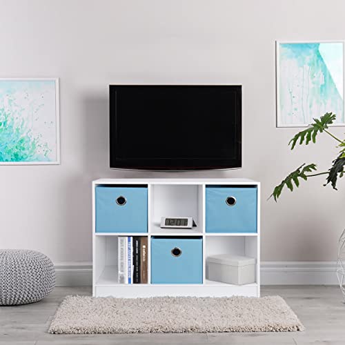 Zenstyle 3X2 Cubic Bookcase Storage Shelves 6 Cube Organizer Bookshelf Wooden Bookcase Cube Storage Cabinet With 3 Non-Woven Bins, White/Light Blue #TOP2