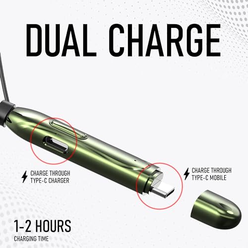 Image of RD M-190 ELEGA Wireless Neckband with 10MM Drivers, Bluetooth v5.3, Playtime Upto 90 Hours, 1-2 Hrs Fast Charging with Type-C Port, Auto Magnetic Connect, Multi-Function Button Green