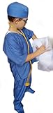 Real Children Doctor Dentist MD Surgeon 7 Item Coat Shirt Pants hat Stethoscope Scrubs Great Gift Baby Children Teen Adults (SM (fits 5-6 yrs)) Blue