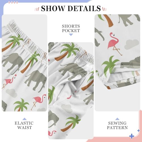 Flamingo Elephant Tree Boys Long Pants Soft Trousers Elastic Waist Kids Lounge Bottoms with Pockets S-XL4