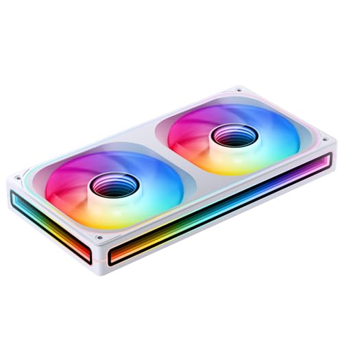 Image of JONSBO ZB-240W PC Case Fan, Silent Computer Fan with Axis & 4-Sides Infinity Mirror, All-in-One, Single Frame Unit with 2x120mm 3Pin ARGB Fans, 4 Pin PWM, 2400RPM, 28MM Thick,White