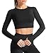DUROFIT Crop Top à Manches Longues Femme T Shirt Compression Anti Transpiration sans Couture Elastique Moulant Pilates Yoga Fitness Course Noir S
