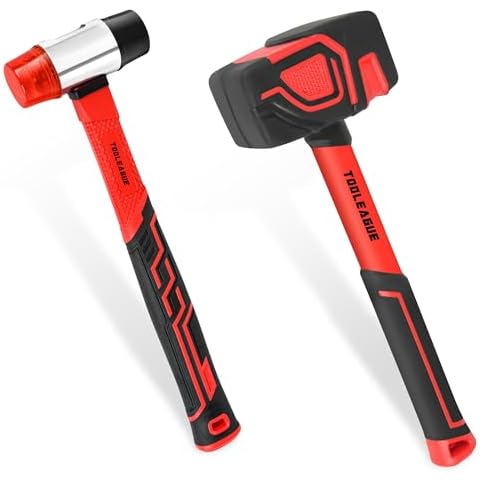 TOOLEAGUE 2Pcs Hammer Set,16oz Rubber Mallet & 35mm Double-Faced Soft Mallet for Camping, Woodworking, DIY Projects, Landscaping,Flooring, Tent Stakes, Black and Red Cover