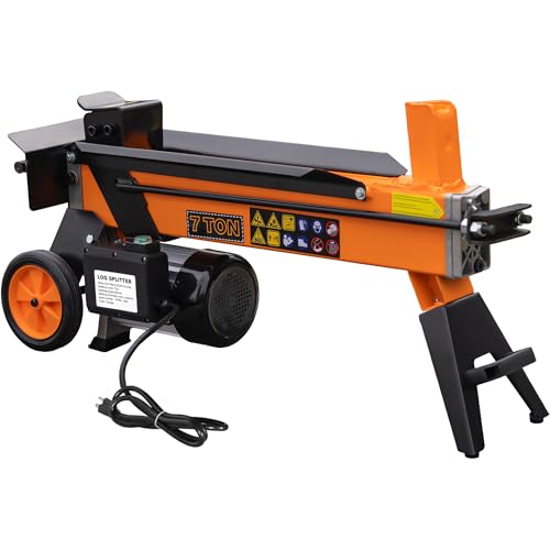 7 Ton Electric Log Splitter, Portable Hydraulic Firewood Splitting with 15Amp Motor for Home Heating...