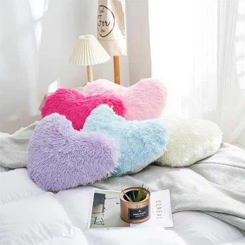 MOOWOO Flauschiges Herzkissen, Kunstfell-Überwurfkissen, Sherpa-Plüsch, flauschig, niedlich, weich, Valentinstag, Erntedankfest, Weihnachten, dekorativ für Zuhause, Bett, Couch, Herzform