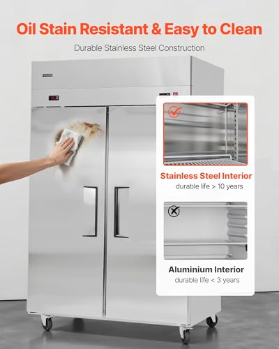 Image of VEVOR Commercial Refrigerator and Freezer Combo 48 inch W, 32 Cu.Ft Stainless Steel Upright Refrigerator /Freezer with Double Doors, Auto-Defrost, 6 Adjustable Shelves, UL Certified