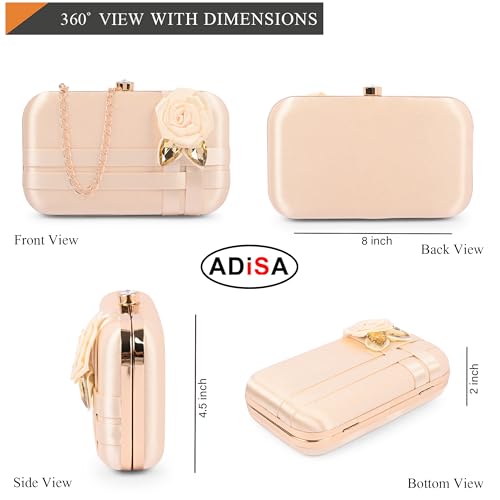 Image of ADISA Studded flower formal party clutch with pearl handle and gold chain for women and girls (CL111)