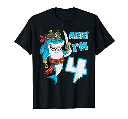 I'm 4 years Bday Shark pirate 4th Birthday boy pirate Party T-Shirt I'm 4 years Bday Shark pirate 4th Birthday boy pirate Party T-Shirt
