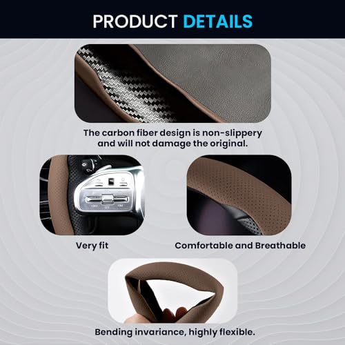 Image of KINGSWAY Premium PU Leatherette Chocolate Steering Wheel Grip Cover Compatible with Tata Safari (Year 2021-2023) - Universal Use Stylish and Non-Slip Car Interior Accessories, Set of 2 Pieces