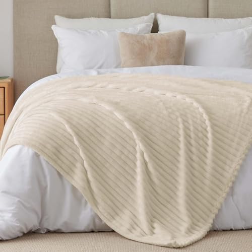 Image of BEDELITE Ribbed Full Size Blanket for Bed, Beige, 84 inchx90 inch