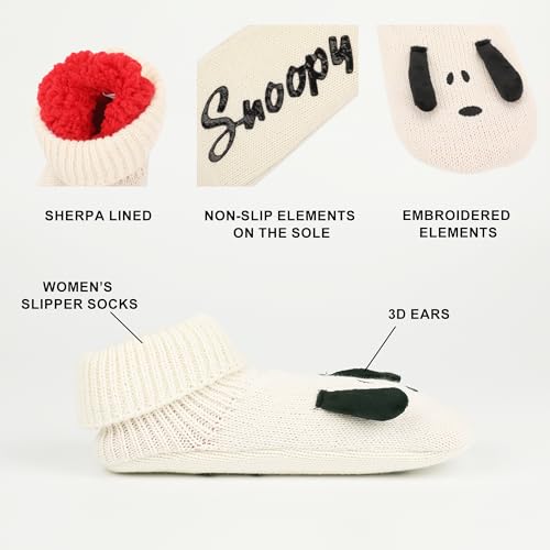 Bioworld Peanuts Snoopy 3D Ears Women's Sherpa Lined Slipper Socks3