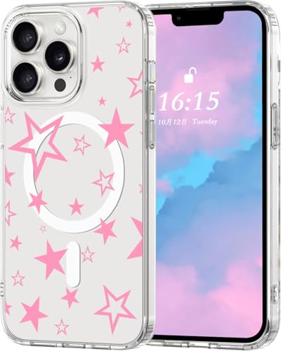Houdqklee Magnetic Pink Star for iPhone 14 Plus/15 Plus Case, Cute Kawaii Girly Star Phone Case Compatible with MagSafe, Clear Soft Slim Fit Protective Case for Women Girls for iPhone 14 Plus/15 Plus - image 1
