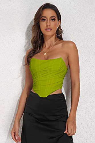 Modegal Women's Vintage Strapless Open Back Boned Mesh Bustier Zip Back Corset Bodyshaper Crop Top #TOP1