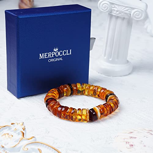 Genuine Raw Baltic Amber Bracelet For Aldults (Women/Men), 100% Polished Certified Natural Gemstone Beads, Real Baroque Handmade Jewelry For Immune System, Relief Sleep, Hot Flashes, Arthritis, Anxiety, Pain-Merpoccli #TOP5