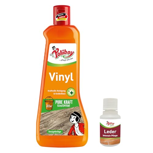 POLIBOY Vinyl Reiniger - Bodenreiniger für Vinylboden & Designboden - Wischpflege als Reinigungskonzentrat mit pflegendem Jojobaöl - 1x 500 ml - inkl. Produktprobe - Made in Germany