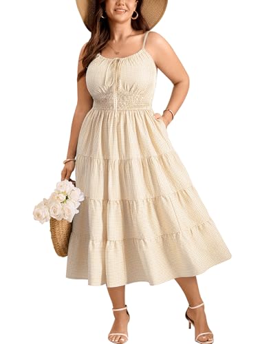 CICIDUDU Plus Size Dresses for Women Summer Casual Gingham Spaghetti