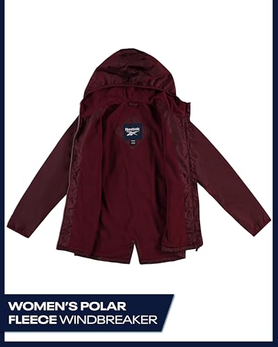 Reebok Womens Windbreaker Jacket - Water Resistant Polar Fleece Windbreaker Jacket for Women with Hood & Cinch Waist Toggles