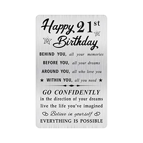 MOQIYXL Happy 21st Birthday Card for Men Women, Small Engraved Wallet Card for 21 Year Old Birthday Gifts