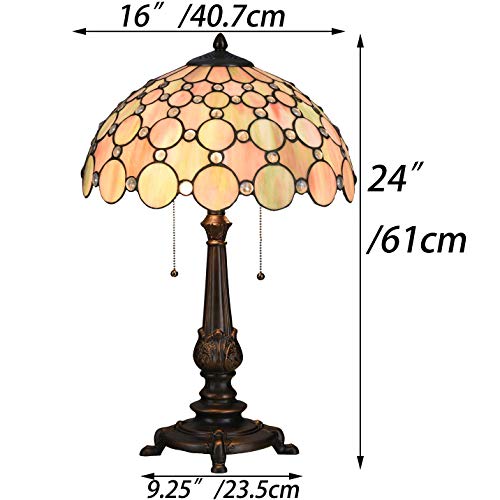 Bieye L10807 Beaded Round Pattern Tiffany Style Stained Glass Table Lamp 24 inches Tall, Red Green - Image 6