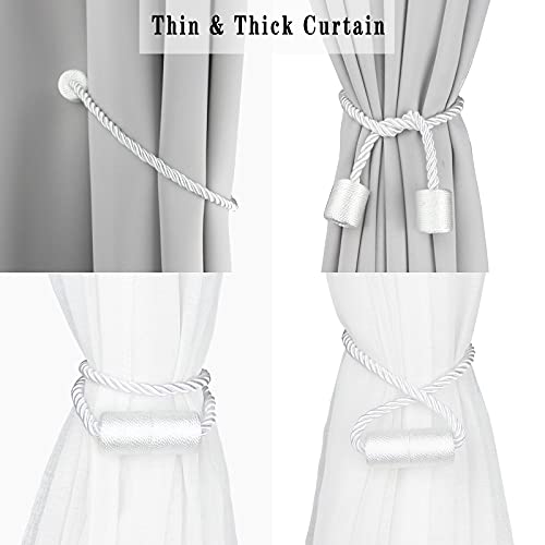 Porlau 6 Pack White Strong Magnetic Curtain Tiebacks Outdoor Elegant Decorative Tie Backs Modern Rope Tiebacks for Drapes Window Curtain Holdbacks for Draperies