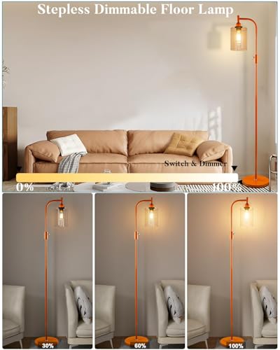 Image of Lightdot 63IN Glass Floor Lamp for Living Room, Dimmable Modern Standing Lamps with Clear Glass Shade, Mid Century Industrial Floor Lamp with Bulb Included for Bedroom /Sofa Beside /Corner Decor -Orange