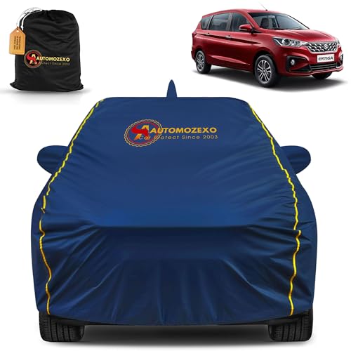 Maruti Ertiga 100% Waterproof Car Cover (Midnight Blue) 6LYR HDPE 200gsm Strong Fabric for All Weather Protection, Mirror & Antenna Pocket, Cotton Layer Cover, Adjustable Elastic Straps