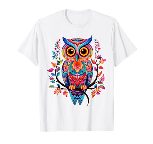 Hibou Animal Nature Motif Coloré Illustration Abstrait Chouette T-Shirt