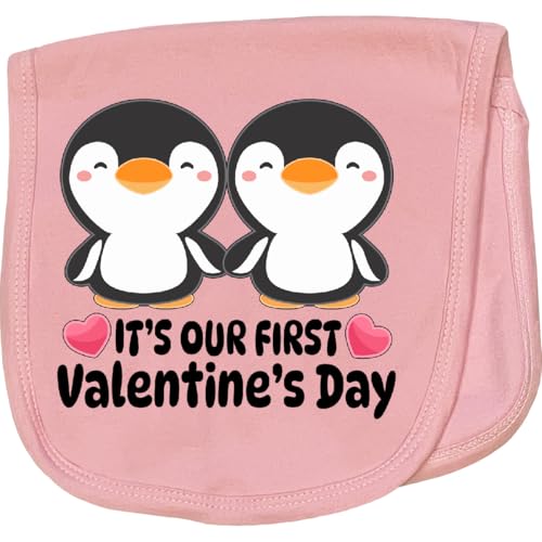 inktastic It's Our First Valentine's Day- Penguin Twins Baby Burp Cloth Pink 44cea