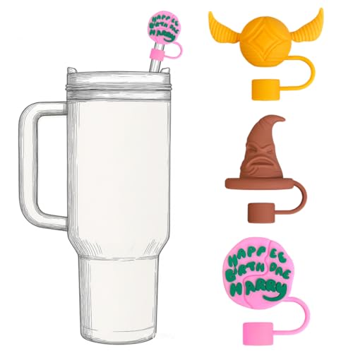Image of HASTHIP 3Pcs Silicone Straw Caps, Fun Magic Themed Drink Toppers, Dustproof Caps Cover with Anti-Lost Loop, Reusable Straws Lids, Straw Caps for 10mm Dia Straws
