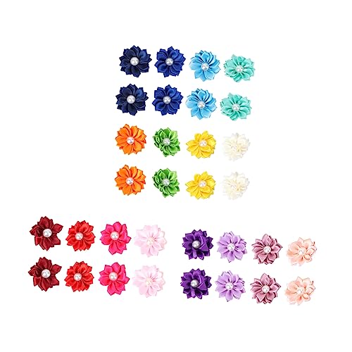 ROMISBABA 40Pcs Pet Hair Bows with Petal Pearl Design Mixed Color Flower Hair Accessories for Dogs for Everyday Wear and Grooming Keeps Hair Place Stylishly