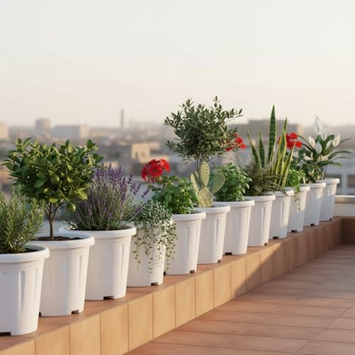Image of 8 Inch Nursery Pots, 15 Packs Variety Plastic Pots with Drainage Hole, Plant Containers for Seedlings, Succulents, Transplanting (White - Round)